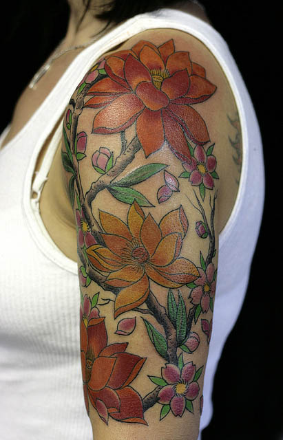 Women Flower Sleeve Tattoo