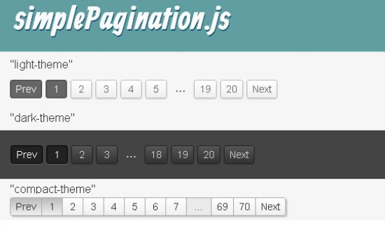 A simple jQuery pagination plugin that comes with 3 CSS themes and bootstrap support.