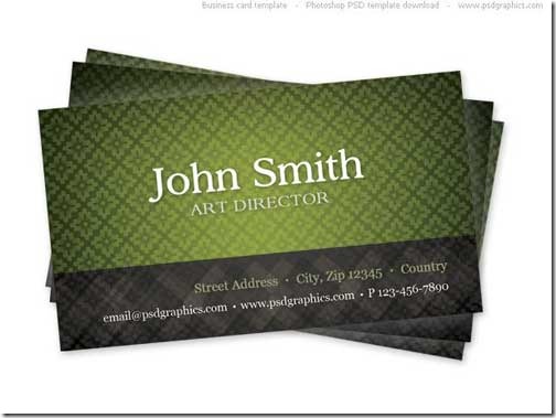 Green business card template with seamless pattern