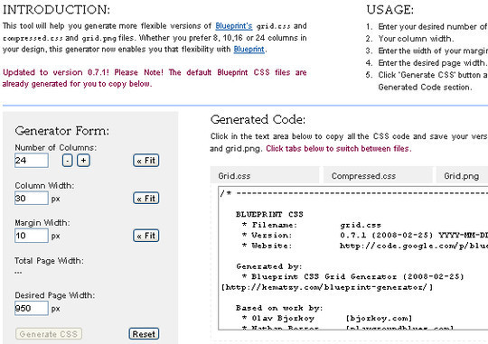 Blueprint Grid CSS Generator