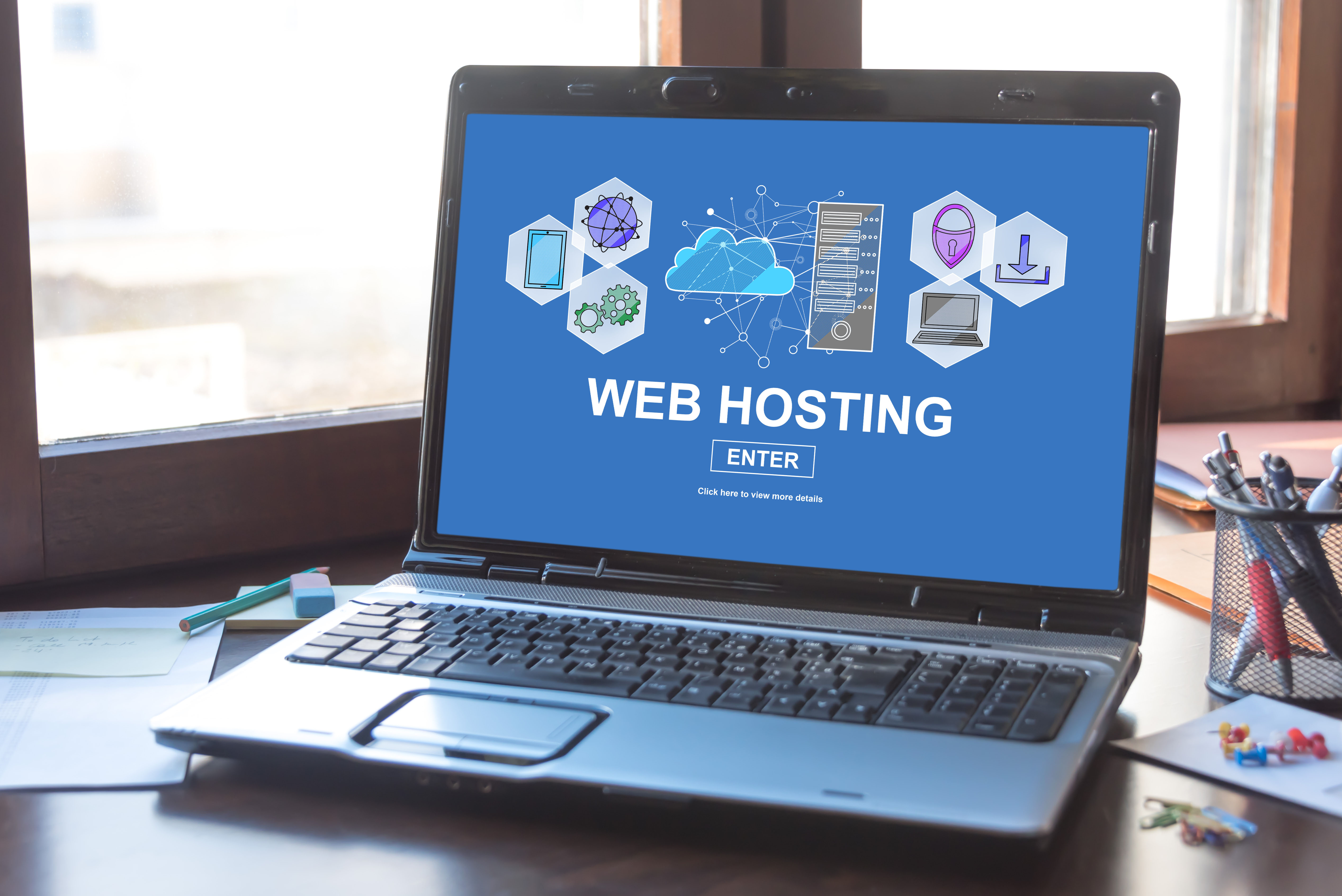 Laptop screen displaying a hosting concept